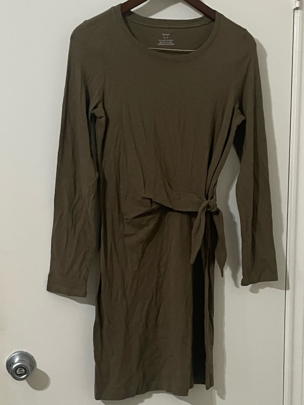 Aerie Olive Green Tie-Front Long Sleeve Mini Dress - Size Small - Picture 4 of 12